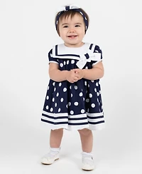 Rare Editions Baby Girls' Nautical Dot Round Neck Dress