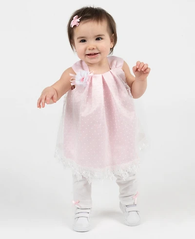 Rare Editions Baby Girls' Clip Dot Round Neck Mesh Top and Knit Leggings, 2-Piece Set