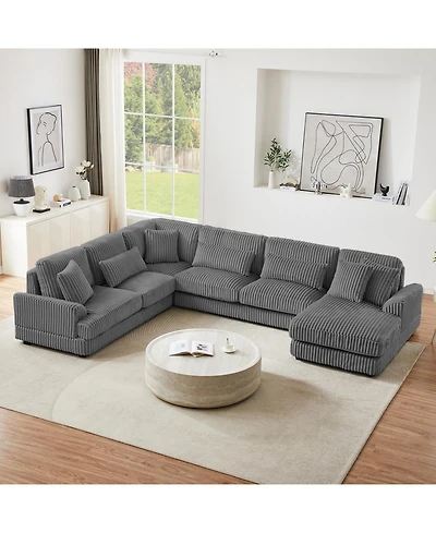 Streamdale 129" U-Shaped Sectional Sofa Corduroy with Chaise