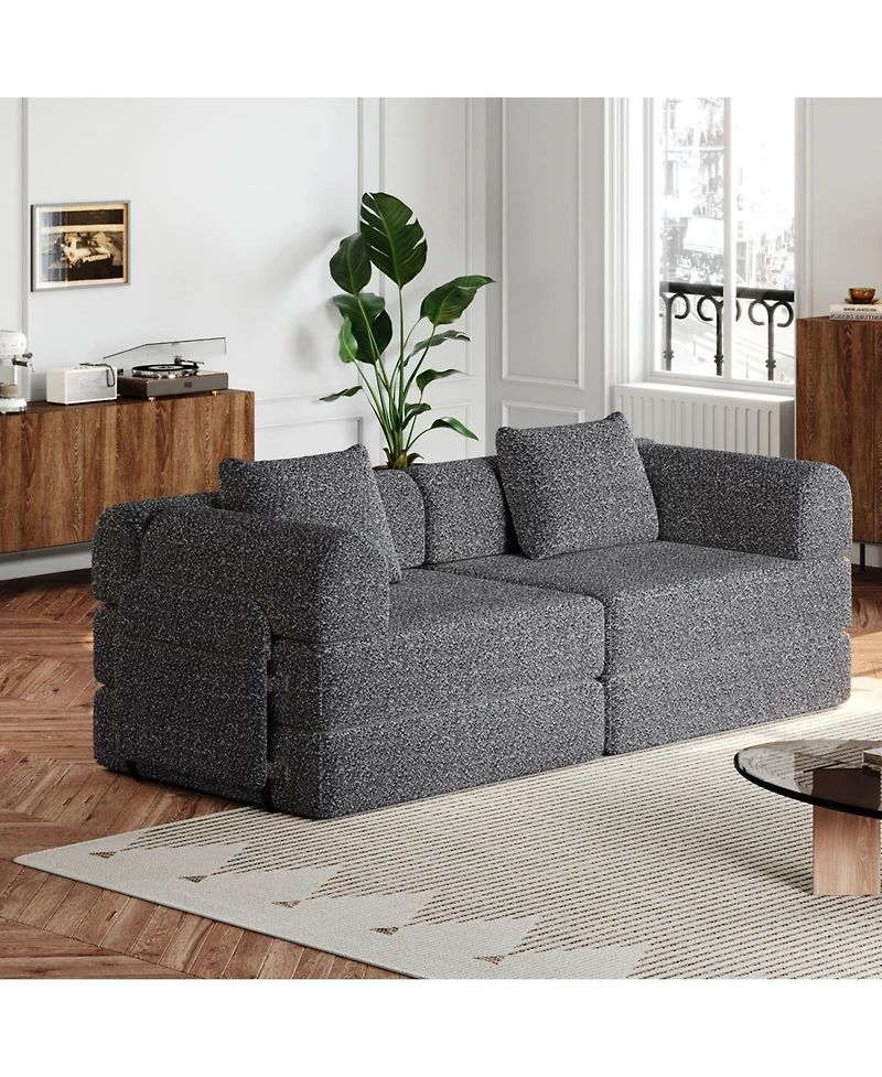 Streamdale Furniture Chenille Convertible Sofa Bed with Storage Pockets & Cushions