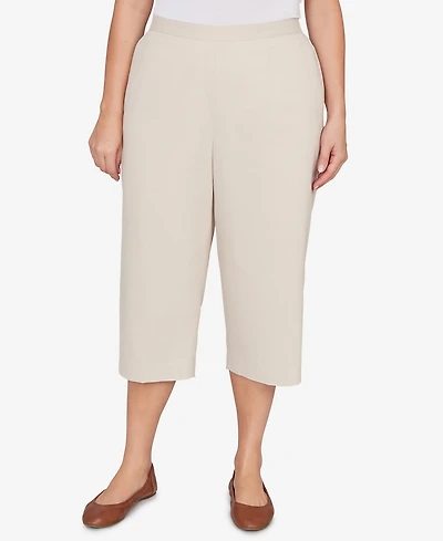 Alfred Dunner Plus Classic Solid Twill Button Hem Capri Pants