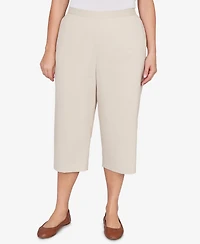 Alfred Dunner Plus Classic Solid Twill Button Hem Capri Pants