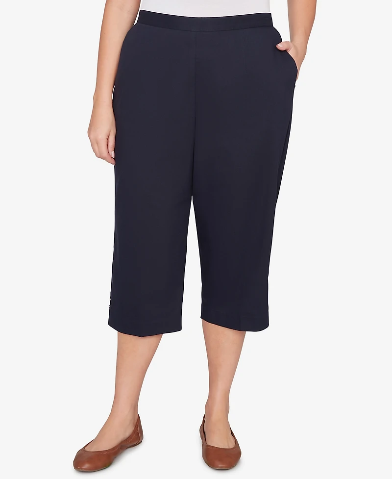 Alfred Dunner Plus Classic Solid Twill Button Hem Capri Pants
