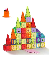 Hongge Magnetic Tiles Building Set for Kids with 121 Pieces Stem Construction Blocks and Car Bases