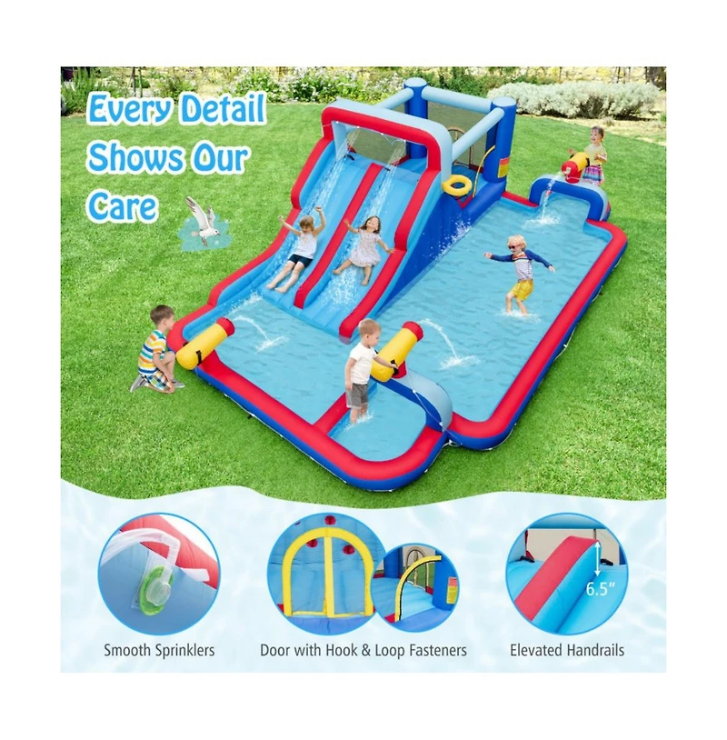 Inflatable Water Park for Kids with Dual Slides Climbing Wall and Splash Pool