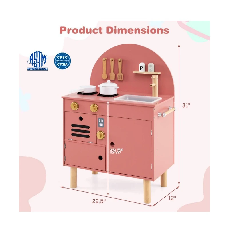 Hongge Wooden Kids Play Kitchen Set with Interactive Cooking Areas and Storage Shelves