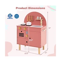 Hongge Wooden Kids Play Kitchen Set with Interactive Cooking Areas and Storage Shelves