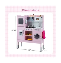 Hongge Kids Play Kitchen with Range Hood Ice Maker and Telephone