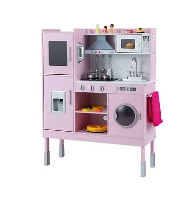 Hongge Kids Play Kitchen with Range Hood Ice Maker and Telephone