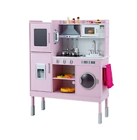 Hongge Kids Play Kitchen with Range Hood Ice Maker and Telephone