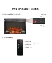 Flynama inch electric fireplace insert, ultra thin heater with log set & realistic flame, remote control with timer
