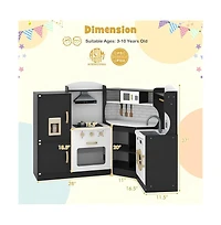 Kids Wooden Corner Play Kitchen Set with Storage and Pretend Cooking Features