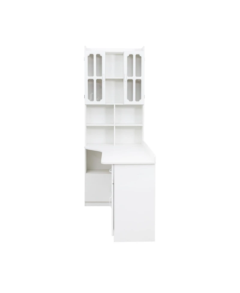 Streamdale L-Shaped Computer Desk with Drawers, Bookshelf, Hutch, White