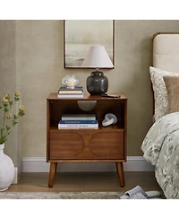 Streamdale Furniture Mid Century Modern Nightstand with Usb & Drawer Walnut