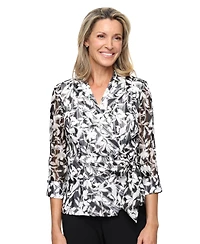 Alex Evenings Petite Foil Burnout V-Neck Top