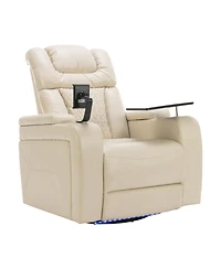 Streamdale Furniture Swivel Pu Leather Power Recliner w/ Tray Usb Storage