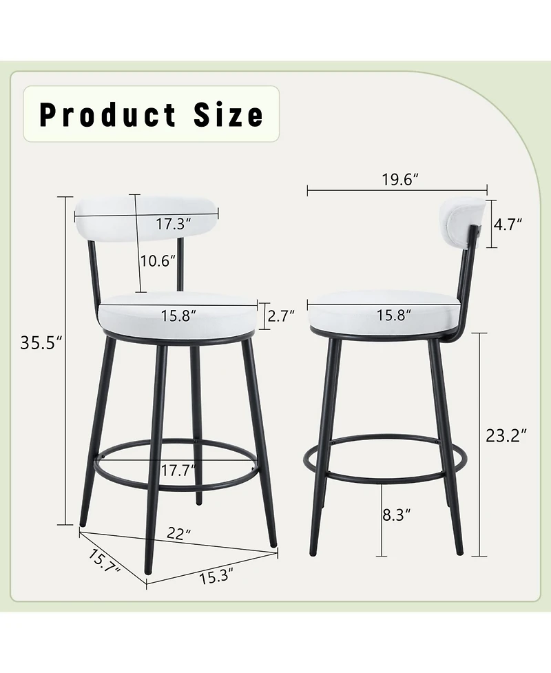 Streamdale Furniture Ergonomic Bar Chairs White Cushions 35.5" High Black & White