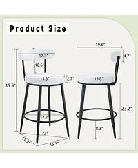 Streamdale Furniture Ergonomic Bar Chairs White Cushions 35.5" High Black & White