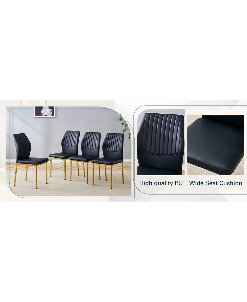 Streamdale Furniture Luxury Black Pu Dining Chairs - Gold Legs (Set of 4)