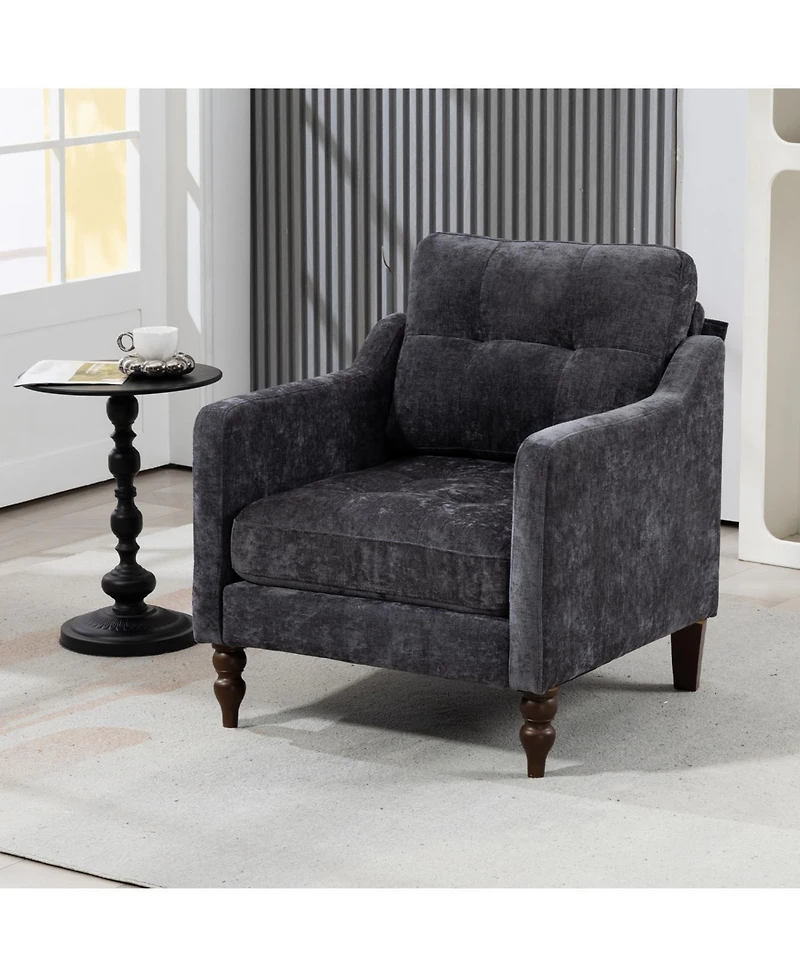 Streamdale Furniture Accent Chenille Chair w/ Usb Ergonomic Back Storage