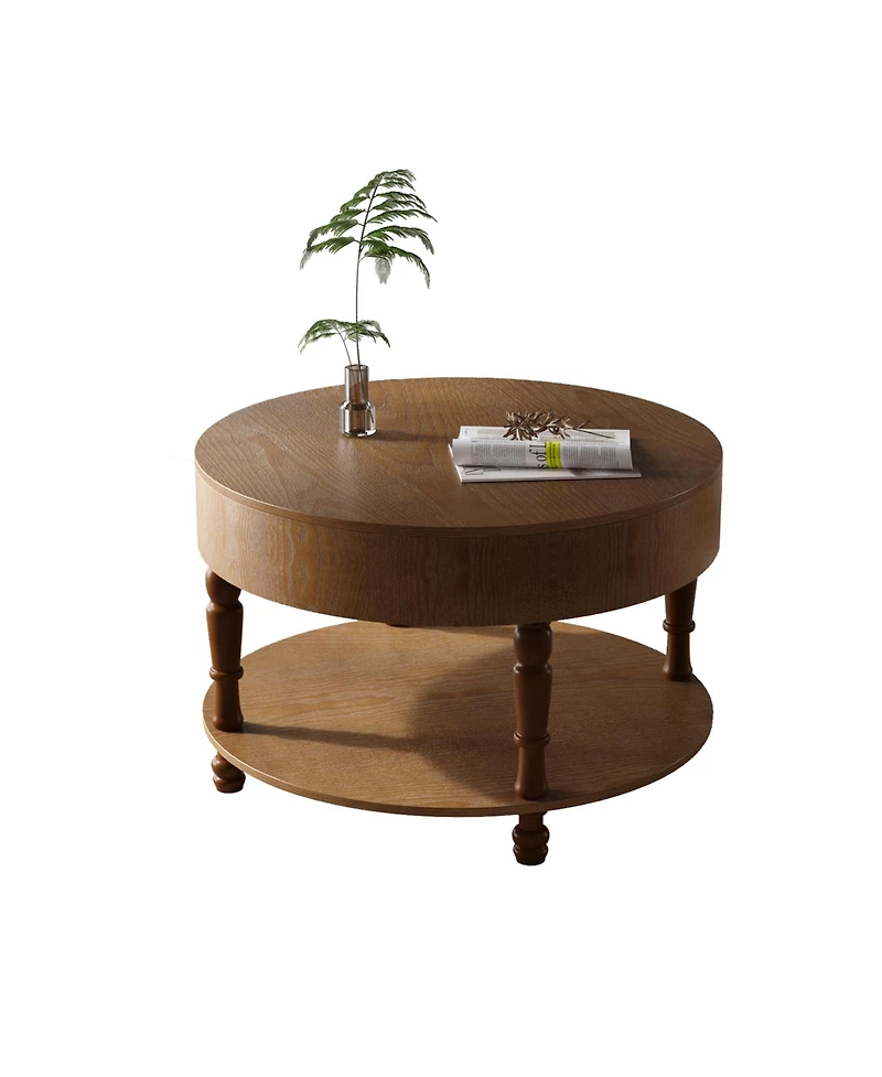 Streamdale Furniture Modern Round Coffee Table with Storage - Walnut