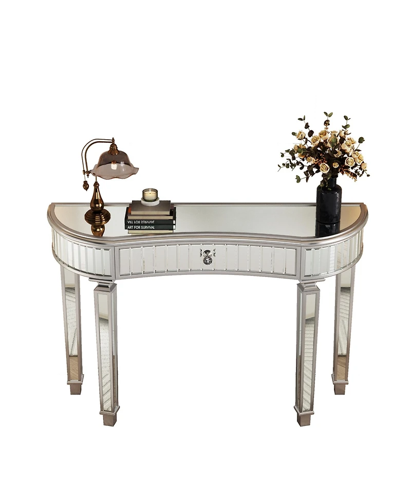 Streamdale Furniture 47" Half-Moon Mirrored Console Table - Silver Entryway Vanity