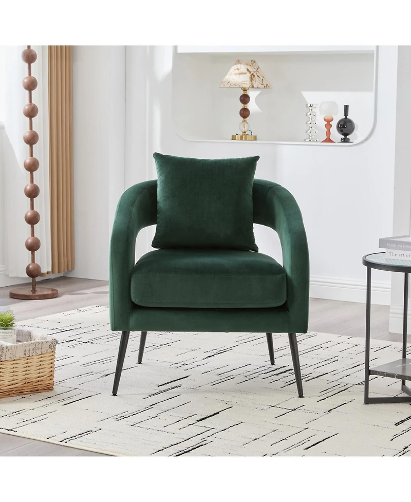 Streamdale Furniture Velvet Open Back Accent Chair with Metal Legs, Green