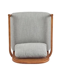 Streamdale Furniture Mid-Century Modern Accent Chair - Walnut & Rattan, Grey-Green Cushion (Set of 2)