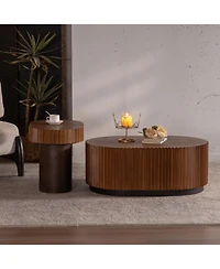 Streamdale Furniture Streamdale Nesting Coffee Table Set - Wave Stripe Edge, Modern Wooden Circle