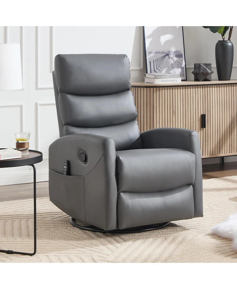 Streamdale Furniture Heat Massage Rocker Recliner Chair, Swivel Fabric, Grey