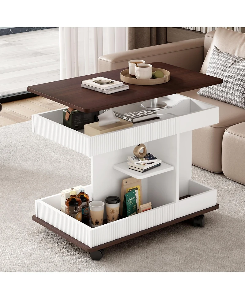 Streamdale Adjustable Lift-Top End Table with Wheels & Storage
