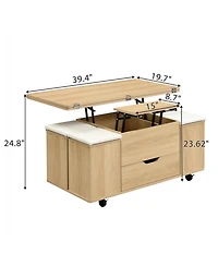 Streamdale Furniture + 5-Piece + Wood + Lift-Top with Storage & Casters + Coffee Table Set