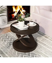 Streamdale Furniture Retro Round Wooden End Table, X-Base, Espresso