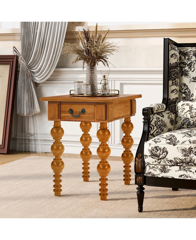 Streamdale Furniture Solid Wood Coffee Table Set of 3 w/ Drawer - Vintage Style (Natural)