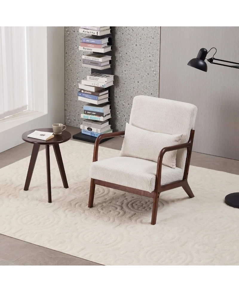 Streamdale Furniture Mid-Century Beige Chair & Walnut Coffee Table Set