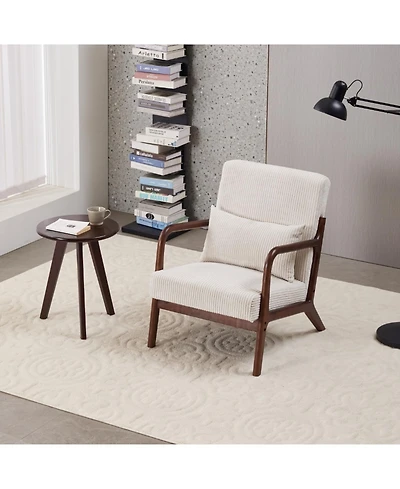 Streamdale Furniture Mid-Century Beige Chair & Walnut Coffee Table Set