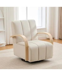 Streamdale Furniture 30.7" Swivel Accent Chair - Channel Tufted, Wood Armrests - Beige