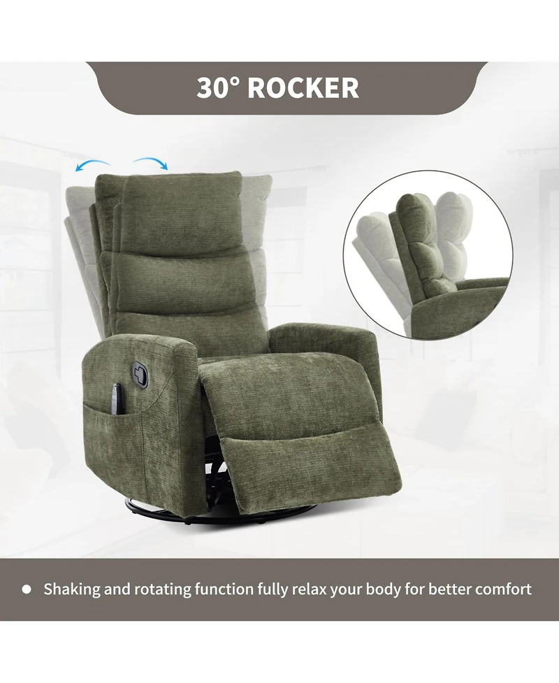 Streamdale Furniture Heat Massage Rocker Recliner Chair, Swivel Fabric