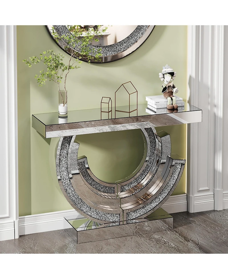 Streamdale Crushed Diamond Mirrored Console Table