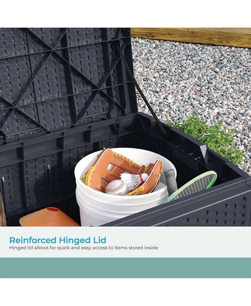 Suncast 73 Gallon Resin Wicker Outdoor Patio Storage Deck Box, Cyberspace