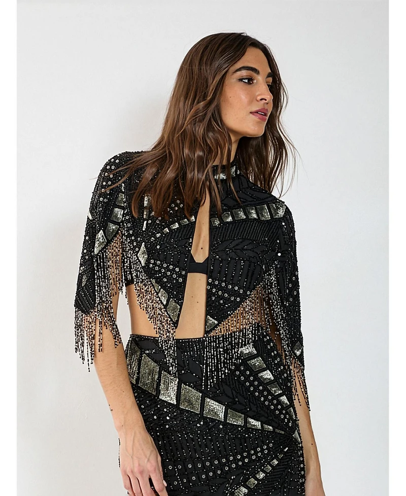 Nasty Gal Women's Panelled Sequin Tassel Cape