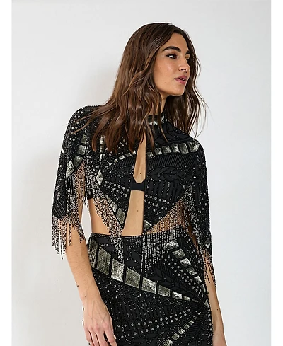 Nasty Gal Women's Panelled Sequin Tassel Cape