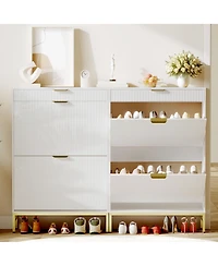 gaomon Fluted Shoe Storage Cabinet, Narrow Shoe Organizer with 2 Flip Drawers