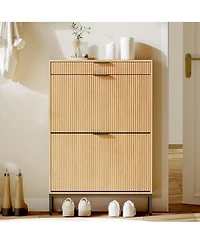 gaomon Fluted Shoe Storage Cabinet, Narrow Shoe Organizer with 2 Flip Drawers