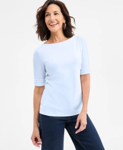 Style Co Womens Boat Neck Elbow Sleeve Cotton Top Pxs 4x Exclusively At Macys