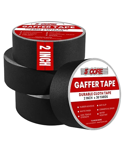 5 Core Gaffers Tape 2" 30 Yards 4Pcs No Residue Water Resistant Matte Heavy Duty