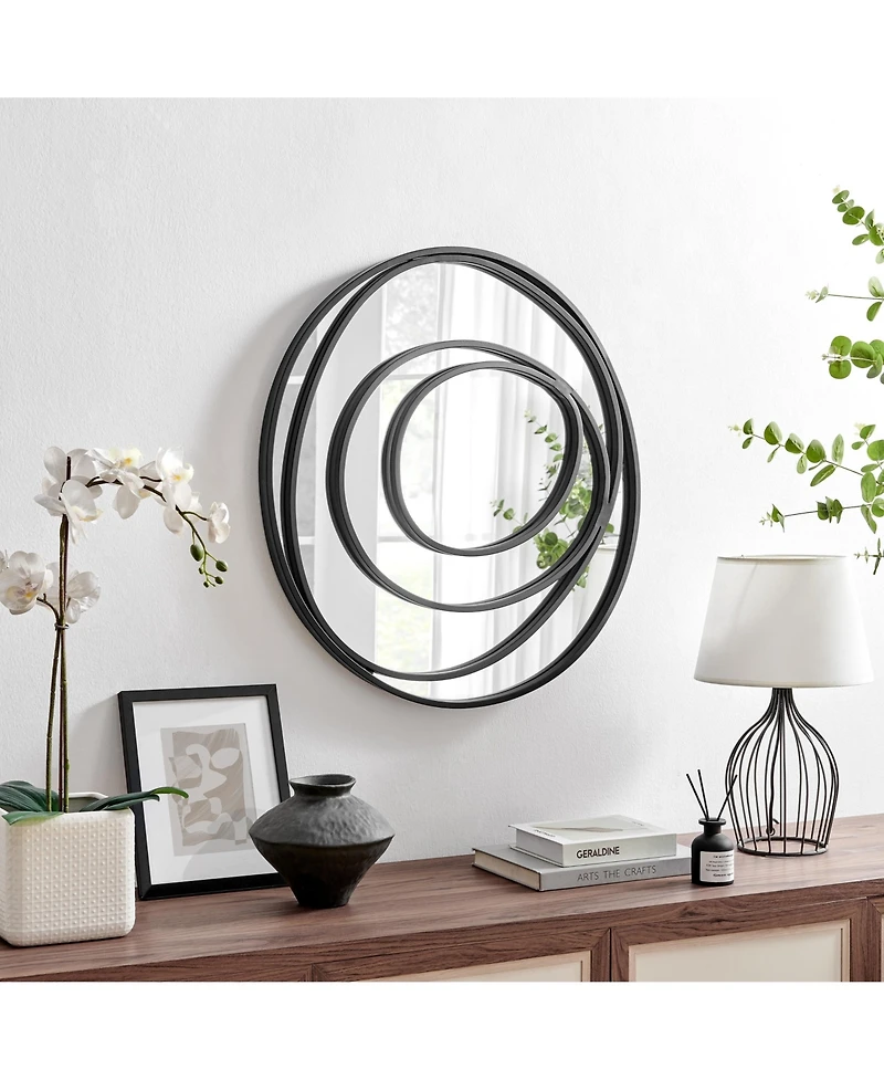Danya B Sonya 25.5-inch Contemporary Continuous Circles Wall Mirror with Black Iron Accents