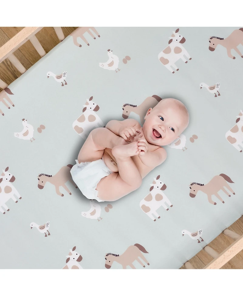 Bedtime Originals Baby Farmyard Friends Sage Green Nursery Fitted Crib Sheet