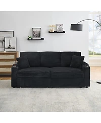 Maison Boucle 80" Pull-Out Corduroy Sleeper Sofa Bed with Cup Holders & Pillows for Living Room or Apartment