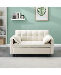 Maison Boucle 55 Inch Pull Out Sleeper Loveseat Sofa Bed, Convertible Velvet Couch with Pillows and Side Storage Pockets